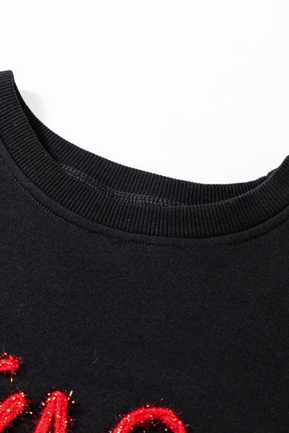 Schwarzes Lametta-Sweatshirt mit Game Day-Grafik und überschnittener Schulter