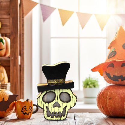 Kreative Halloween-Kürbislampe aus Holz, Halloween-Dekorationen