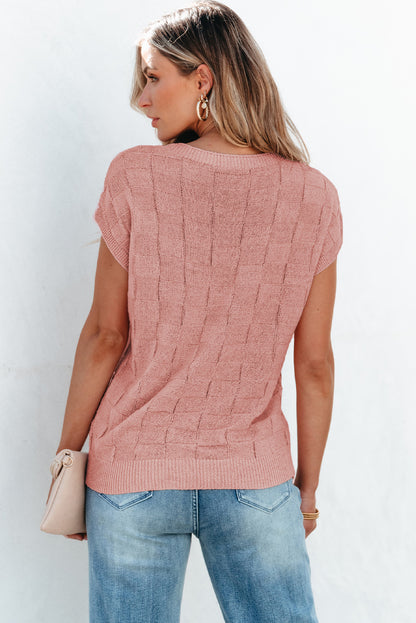 Staubrosa Strickpullover mit Gitterstruktur und kurzen Ärmeln