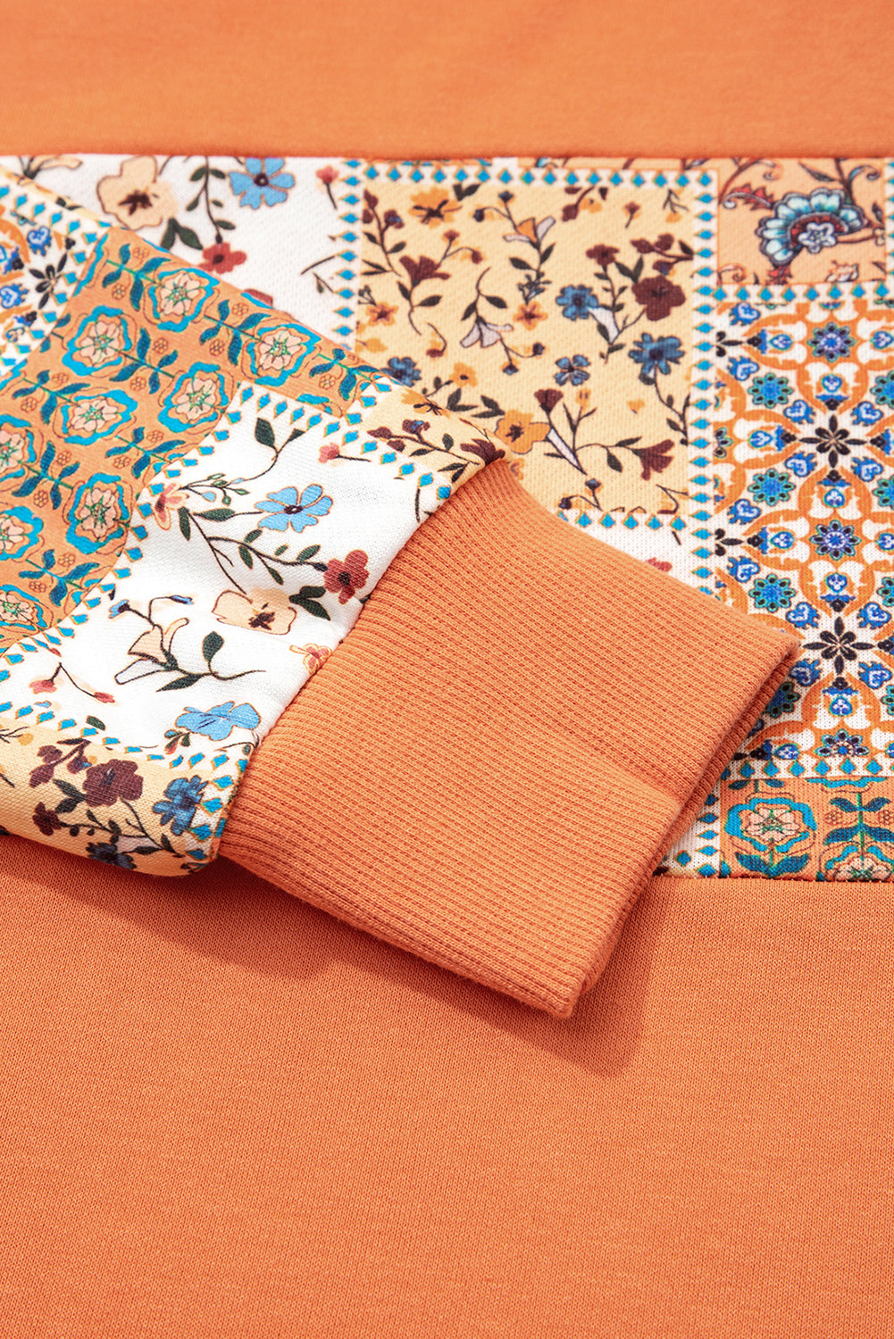 Flamingo Mix Floral Patchwork Side Slit Drawstring Hoodie