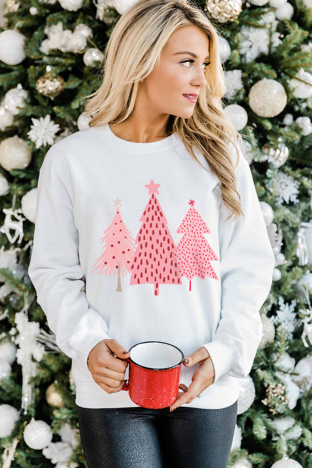 Weißes Sweatshirt mit Weihnachtsbaum-Punkte-Print