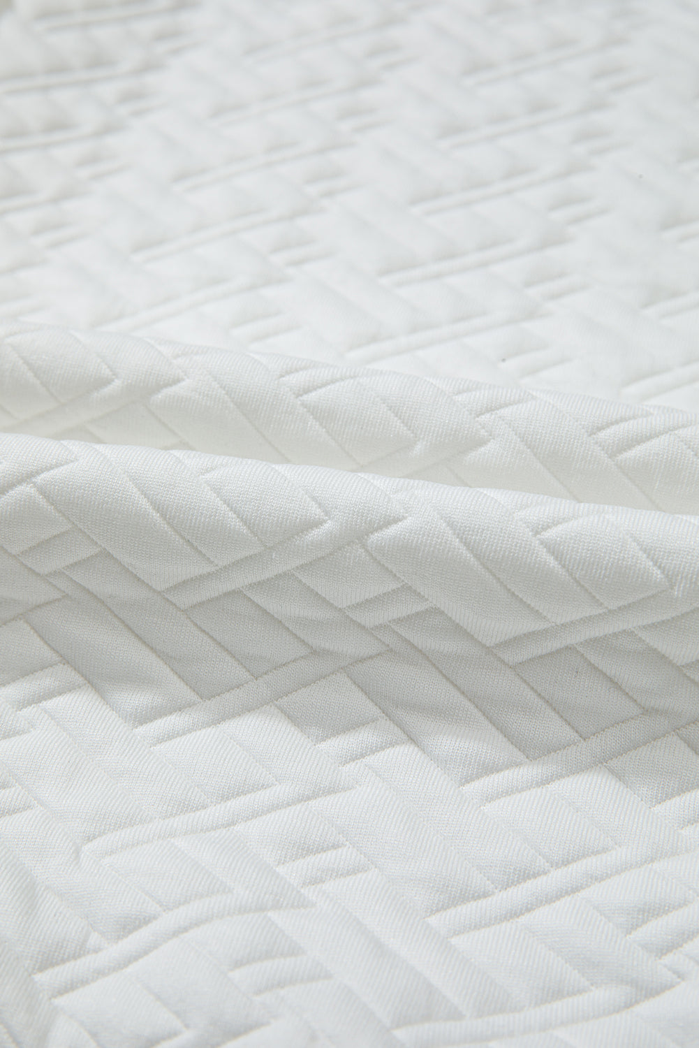 White Textured Pocketed Collared V Neck Pullover Sweatshirt