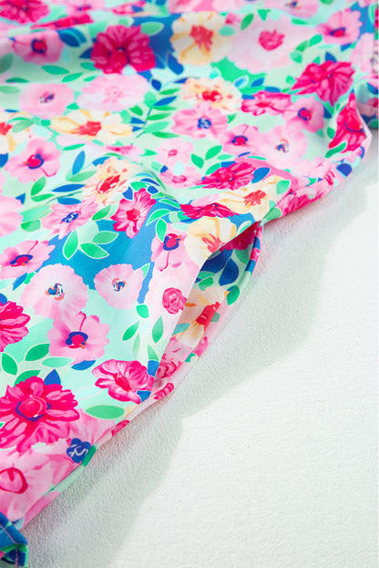 Mehrfarbiges Minikleid mit Blumenmuster und Rüschenärmeln