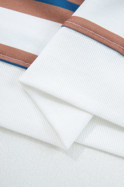 Brown Stripe Crew Neck Drop Shoulder Pullover Sweatshirt