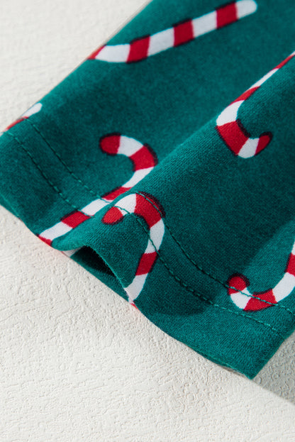Grünes Lounge-Set mit Oberteil und Hose mit Weihnachts-Zuckerstangen-Aufdruck