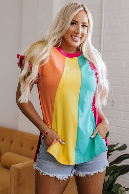 Rosarotes T-Shirt mit Rundhalsausschnitt und lockerer Passform und Farbblock