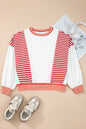 Red Stripe Colorblock Patchwork Contrast Stitching Oversize Sweatshirt