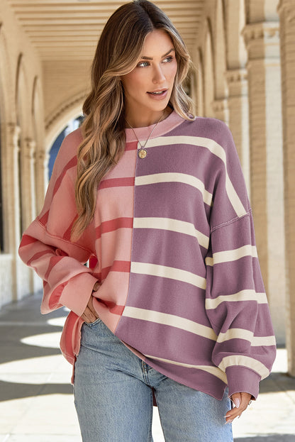 Oversize-Pullover mit rosa Streifen und Colorblock