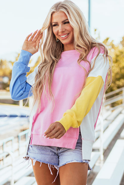 Bonbon – Sweatshirt mit Rundhalsausschnitt und sichtbaren Seitenschlitzen in Farbblock-Optik