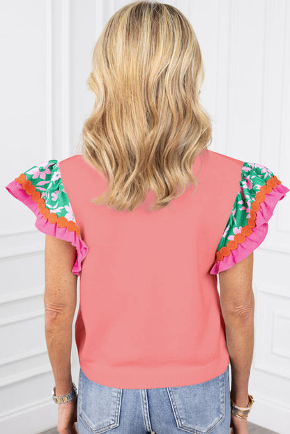 Pfirsichblüten-Top mit kontrastierendem Ricrac-Blumenärmel