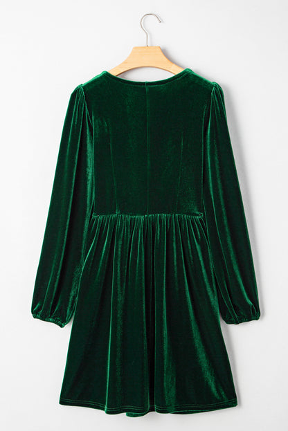 Evergreen Bowknot Decor High Waist Velvet Mini Dress