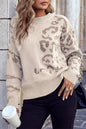 Beige Asymmetric Leopard Print Detail Drop Shoulder Sweater