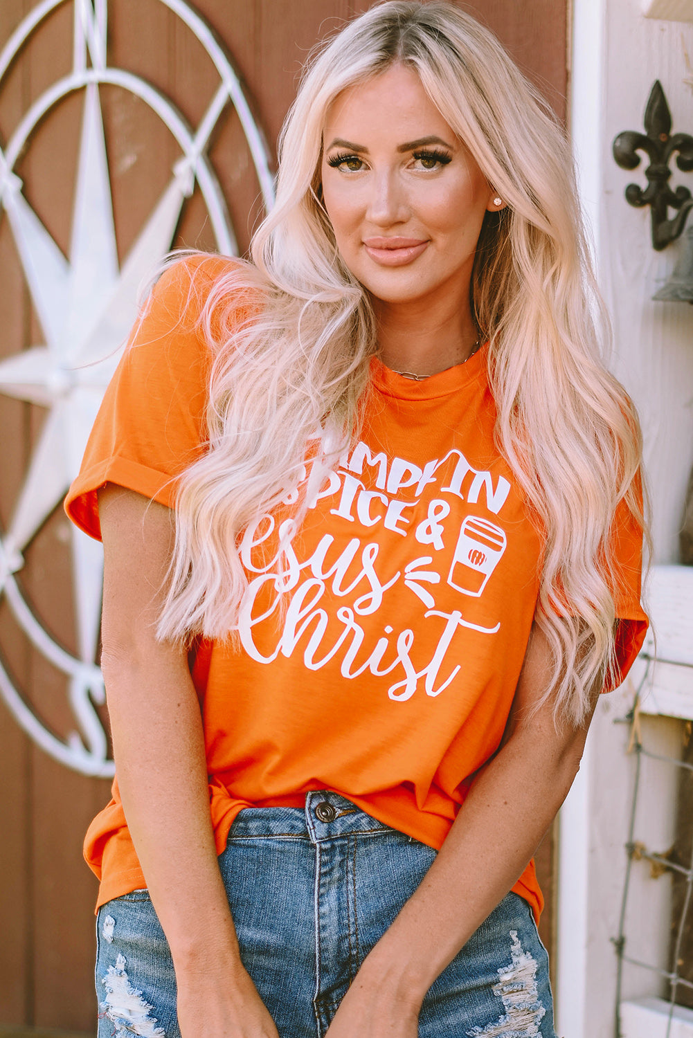 Oranges Kürbisgewürz &amp; Jesus Christus Grafik T-Shirt