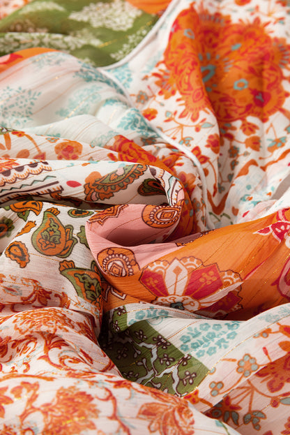 Oranges Boho Paisley Mix Print 3/4 Ärmel Chiffon Lockeres Kleid