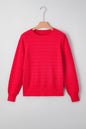 Fiery Red Trendy Pattern Knit Ribbed Cuffs Crew Neck Sweater