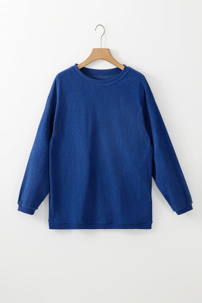 Dunkelblaues Oversize-Sweatshirt aus geripptem Cord