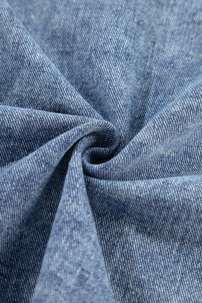 Beau Blue – Patchwork-Jeansjacke mit Kapuze und offenem Saum im Karomuster
