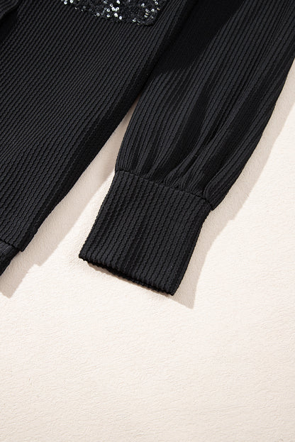 Schwarzes Shacket mit Kordel und aufgesetzter Brusttasche mit Pailletten