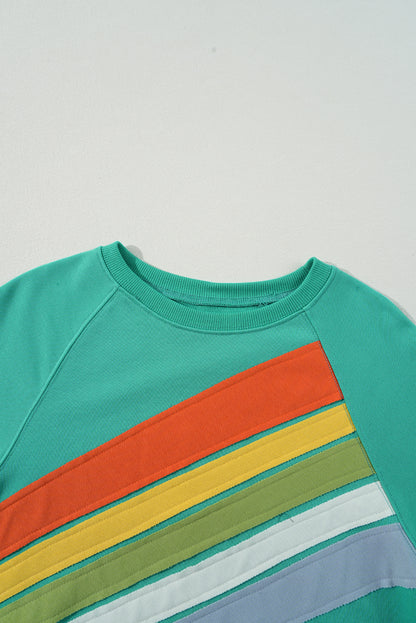 Mintgrünes Regenbogen-Farbblock-Sweatshirt mit Streifen