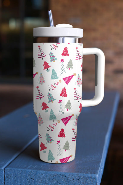 Weißer Thermobecher mit Cartoon-Weihnachtsbaum-Aufdruck, 1,2 l