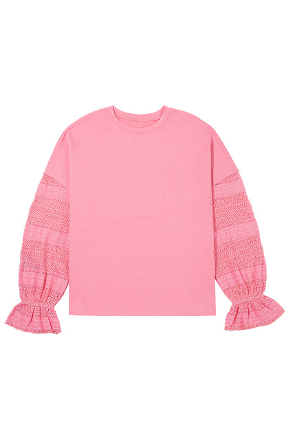 Sachet Rosa Tropfen Schulter Spitze Rüschen Ärmel Patchwork Lose Sweatshirt