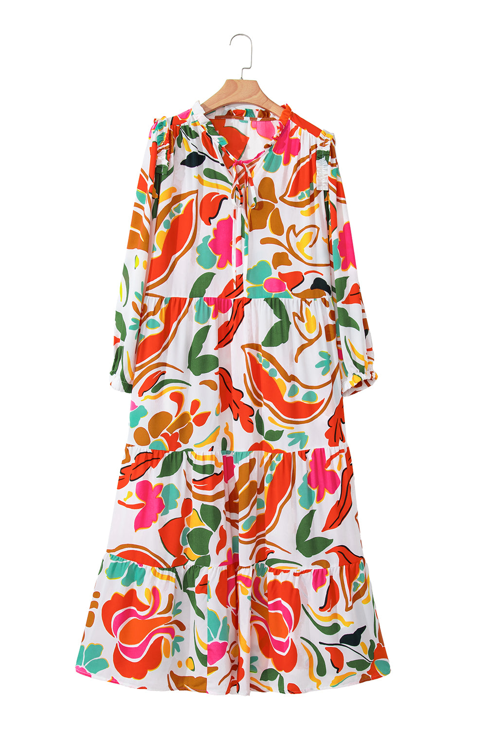 Oranges Kleid mit Blumenmuster und Kordelzug und V-Ausschnitt in Übergröße