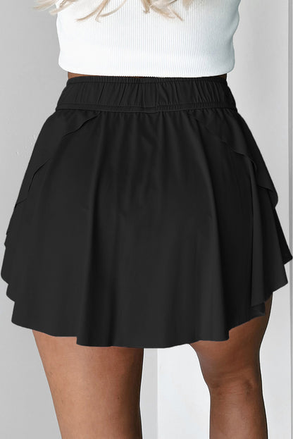Schwarzer Tennis-Skort mit Kordelzug und hoher Taille