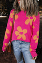 Langarmpullover mit Stehkragen und großem Blumenmuster in Rose