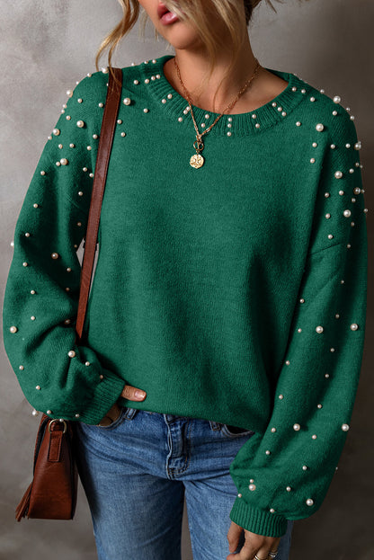 Evergreen Pullover mit Perlen und überschnittener Schulterpartie und Rundhalsausschnitt