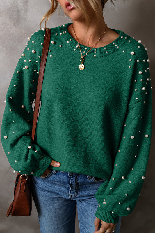Evergreen Pullover mit Perlen und überschnittener Schulterpartie und Rundhalsausschnitt