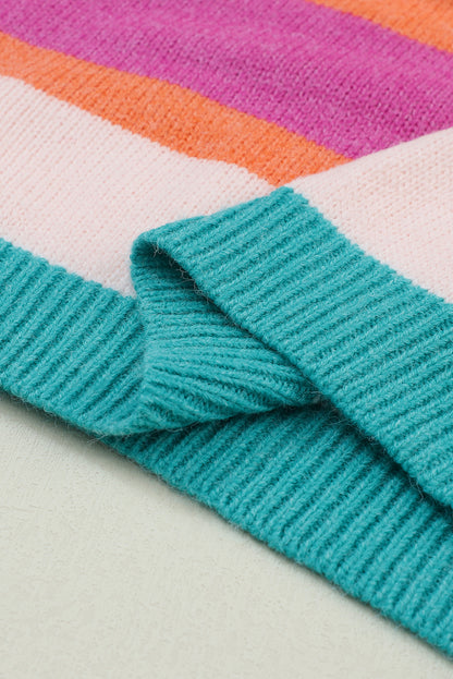 Mehrfarbig gestreifter Strickpullover mit tief angesetzten Schultern und Puffärmeln
