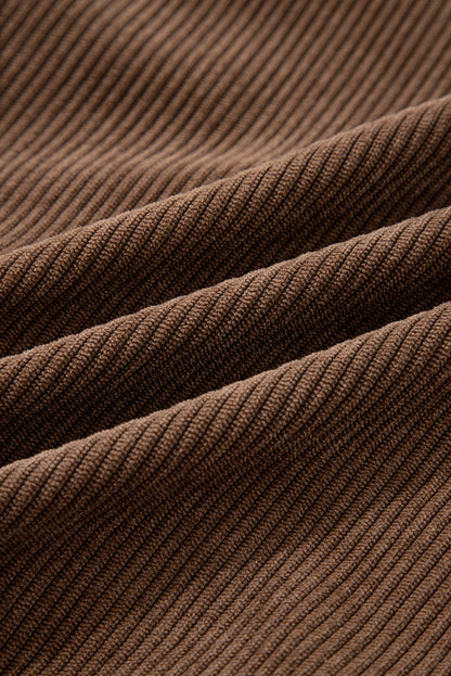 Dark Khaki Button Zip Up Lapel Collar Corduroy Jacket