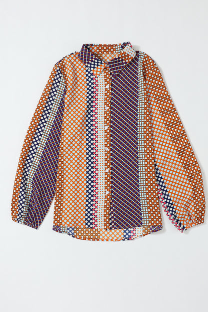 Braunes langärmliges Button-Down-Etuihemd mit Punktmuster