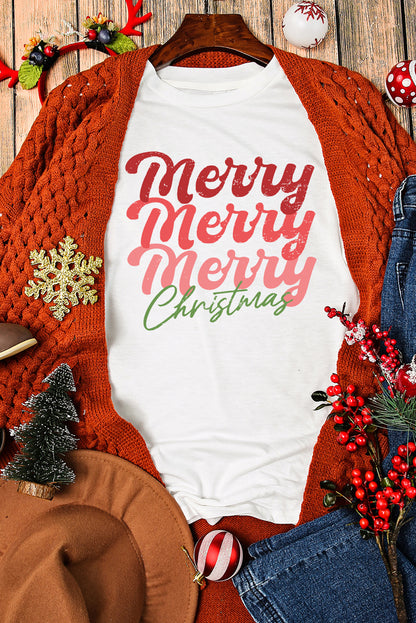 Weißes T-Shirt mit Rundhalsausschnitt und „Frohe Weihnachten“-Grafik