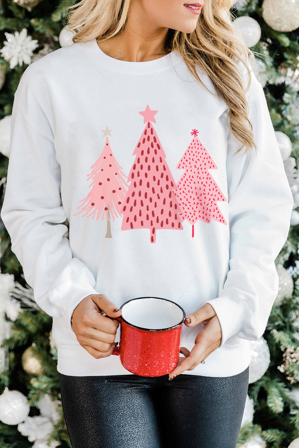 Weißes Sweatshirt mit Weihnachtsbaum-Punkte-Print