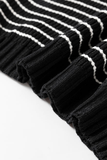 Schwarzes, gestreiftes Umlege-Tanktop mit V-Ausschnitt