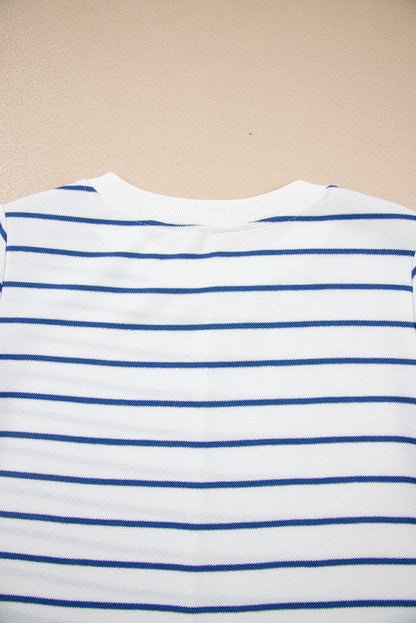 Sail Blue Striped Long Sleeve Top Drawstring Wide Leg Pants 2pcs Outfit