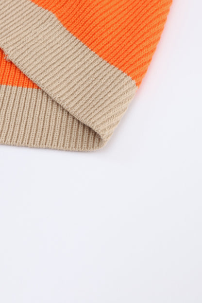 Orangefarbener Cardigan mit geripptem Colorblock-Muster
