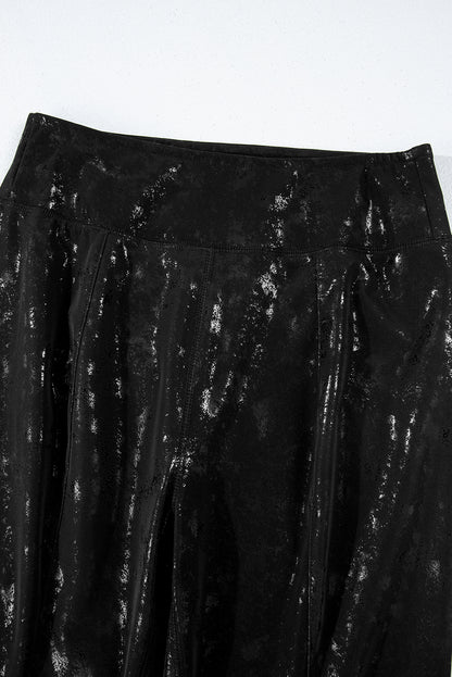 Schwarze Leggings mit Schlitzen und hoher Taille aus Kunstleder