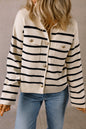 Schwarzer Cardigan mit Streifen, Pattentasche und Knöpfen