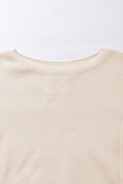 Weißes Oversize-Sweatshirt mit Waffelstrick und Bischofsärmeln