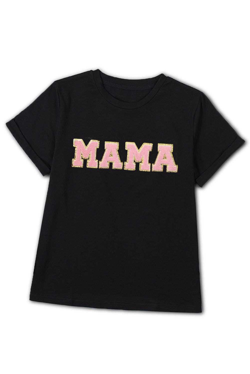 Schwarzes MAMA Chenille-T-Shirt mit Grafik