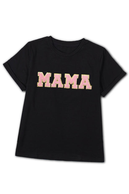 Schwarzes MAMA Chenille-T-Shirt mit Grafik