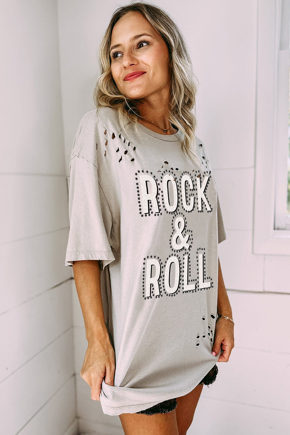 Graues Vintage-T-Shirt mit Rock &amp; Roll-Grafik