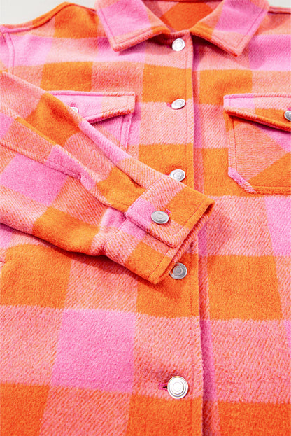 Orange karierte Jacke mit Brusttaschen und Umlegekragen