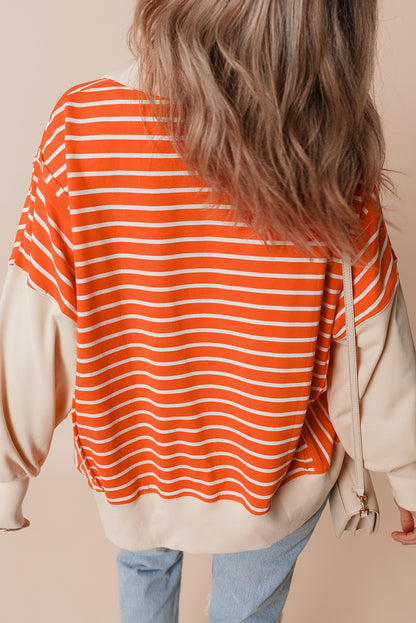 Orangefarbenes Sweatshirt mit Farbblockdesign und lockerer Passform, Kragen und überschnittenen Schultern