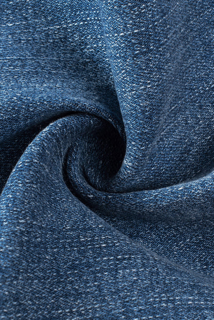 Himmelblaue, gerade Jeans mit Pailletten und amerikanischer Flagge und Stern-Grafik im Used-Look