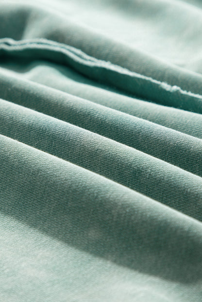 Mineralblaues, einfarbiges Sweatshirt mit Waffelstrick und Patchwork-Raglanärmeln