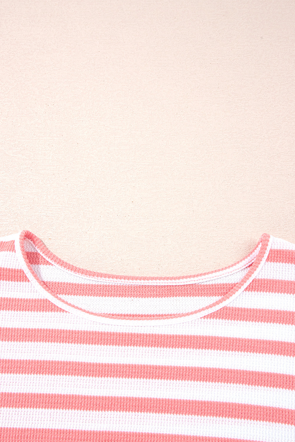 Pink Stripe Textured Contrast Dropped Long Sleeve Top