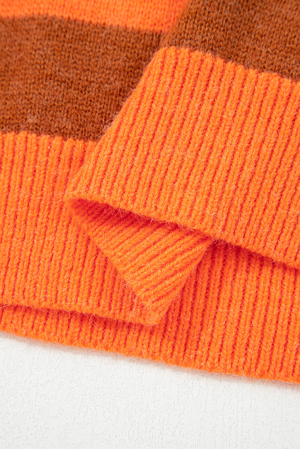 Orange Stripe Color Block High Neck Drop Shoulder Cozy Sweater